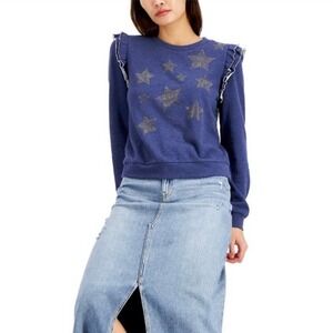 INC International Concepts Ruffled Metallic Star Pull-over Sweatshirt Size L NWT